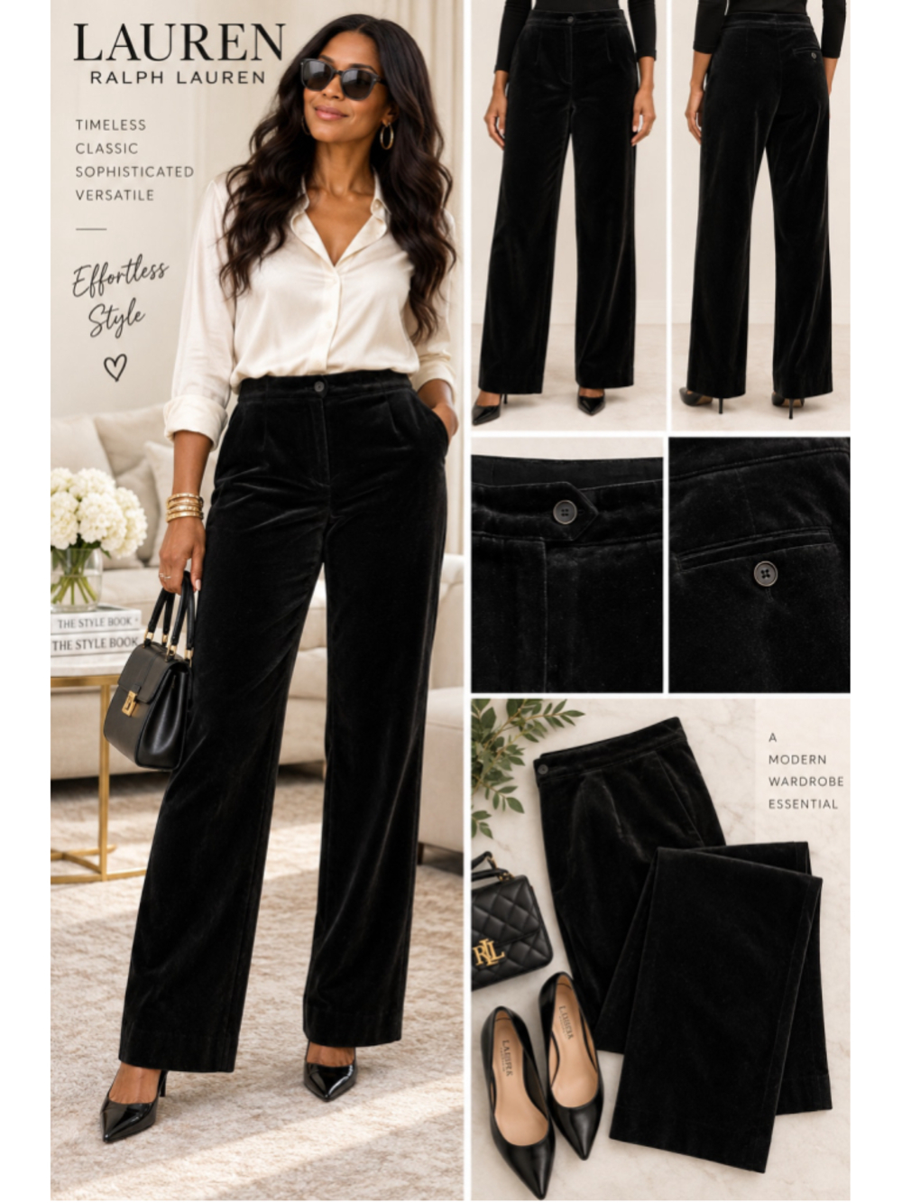 Lauren Ralph Lauren Black Velvet Pants Size 10 High Rise Straight Leg Trouser

D